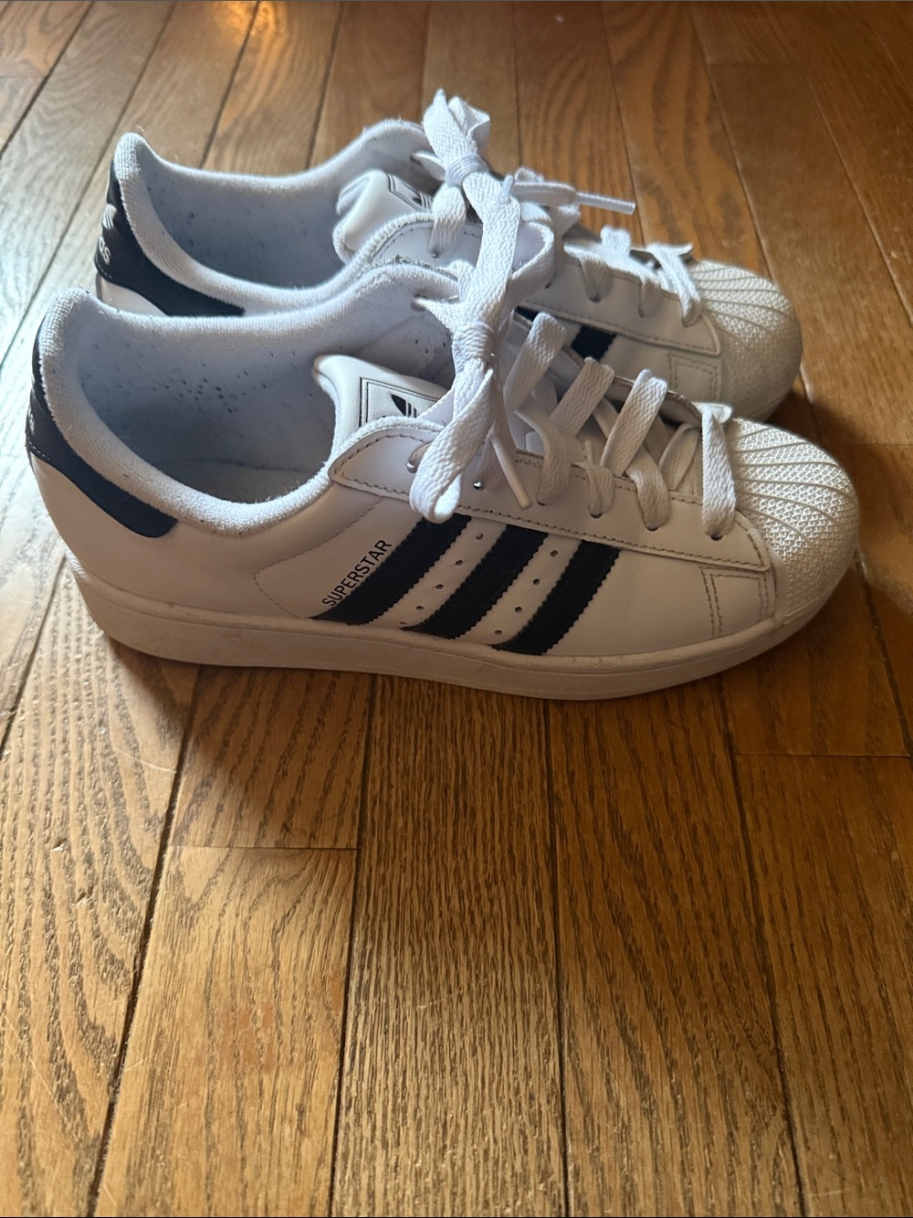 adidas White Sneakers with Black Three Stripes size 6